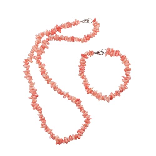 Treasure Bay Handmade Natural Pink Coral Branch Necklace and Bracelet Set for Women – 48cm Necklace & 19cm Bracelet, Elegant Jewellery Gift for Her