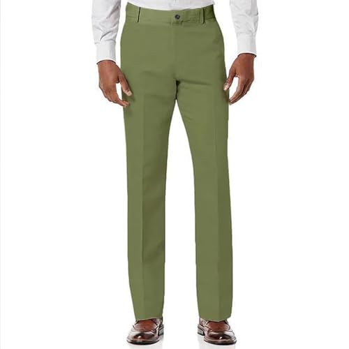 Men's Slim Fit Flat Front Dress Pants Stretch Classic-Fit Golf Casual Trousers Straight Work Office Business Pants