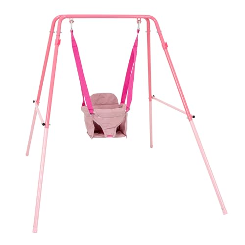 TP Toys Foldaway Pink Baby Swing For Babies Ages 6+ Months Compact Metal Swing for Indoor/Outdoor Use with Non-Slip Feet and Easy Storage Outdoor Baby Swingset
