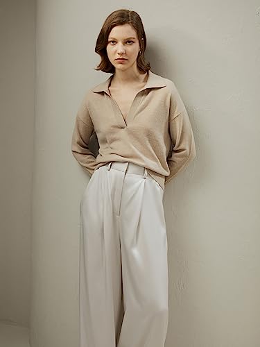 Image of LilySilk 100% Cashmere Sweater for Women Polo Shirt Style Pullover V Neck Lightweight Soft Long Sleeve Knit Tops