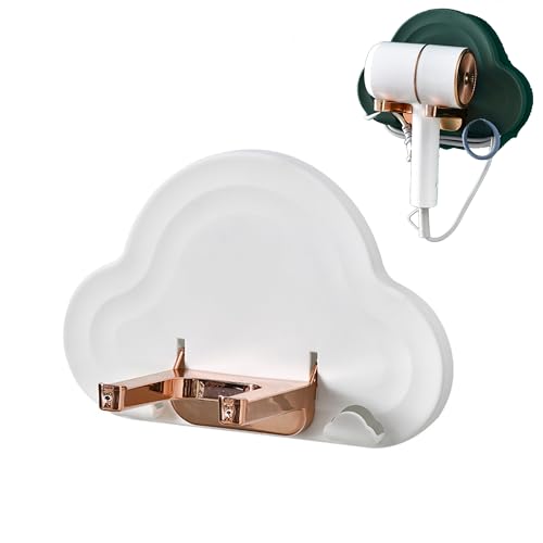 Hair Dryer Holder,Blow Dryer Wall Mount for Hair Dryer Hook with Plug&Cord Organizer Self Adhesive for Cabinet Bathroom (White)