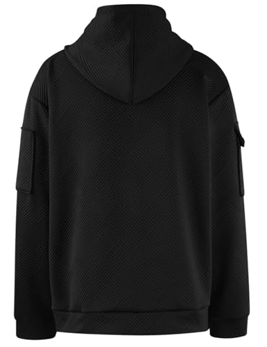 Kissonic Hoodies for Men Quarter Zip Pullover Vintage Workout Hoodie Casual Military Tactical Sweatshirt with Pockets(Black-L)2