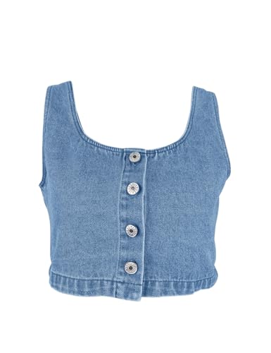 Limerose Women's Reversible Tank Tops Button Denim Crop Blouses Sleeveless Cami Shirts4