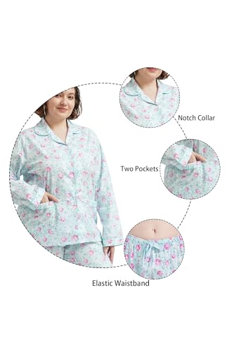 Image of GLOBAL Women Cotton Pajamas Long Sleeve PJs Button Down Sleepwear S-3XL