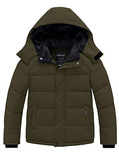 wantdo Boy waterproof Puffer Coat and Lighweight Puffer Jacket (Army Green 8)
