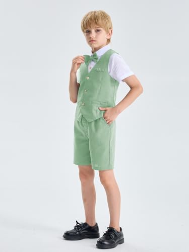 Image of LOLANTA Boys Linen Suit 4 Piece Summer Gentleman Outfit Kids Shorts Set