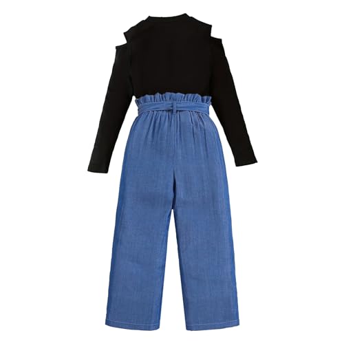 Image of Girls' 2 piece outfit Butterfly Off-shoulder spaghetti Trim Top and Pants set 7-13 Years