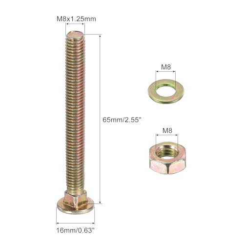 Image of uxcell M8 x 60mm Carriage Bolt Kit, 12 Set Round Head Square Neck Screws, Carriage Bolts Screws Set Includes Washers and Nuts - Carbon Steel Zinc Plated for Fastening Accessories