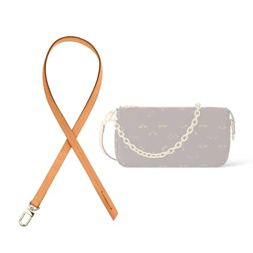 jiesinlov Genuine Vachetta Leather Thin Short Strap Replacement,Purse Shoulder Straps for Multi Pochette Accessories Boulogne Pouchette Handbag(Single Buckle-Width0.37in&Length:25.5in)