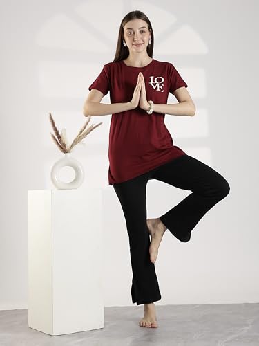 Image of 9shines Label Cotton Plus Size Long T-Shirt Tunic | Hip Covering Regular Top Nightwear| Sleepshirt Lounge wear for Women with Pocket (M-7XL)