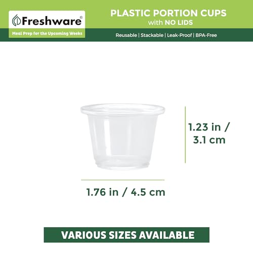 Image of Freshware Plastic Portion Cups (No Lids) [1 Ounce, 250 Count] Disposable Plastic Cups for Meal Prep, Salad Dressing, Jellos Shot Cups, Souffle Cups, Condiment and Dipping Sauce Cups