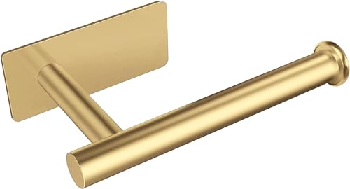 YUET Porte Papier Toilette, Support Papier Toilette Mural, 304 Acier Inoxydable Porte Rouleau Toilette, sans perçage Porte-Papier hygiénique Autocollant (Doré)