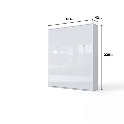 INVENTO Opklapbed op gasliften | Bedkast | Murphy bed | Vouwbed 200x160, geschikt voor woonkamer, slaapkamer, logeerkamer, kantoor en kinderkamer (Verticaal 200x140, Wit/Hoogglans Wit) - Afbeelding 7