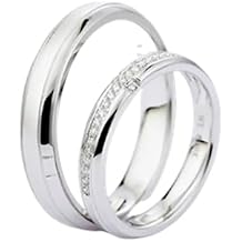 Engagement Bands White Gold PT950 and 9K/14K/18K White Gold with Ladies 0.08ct Diamond Ring & Mens Plain Band, 14K Wedding Ring for Couple