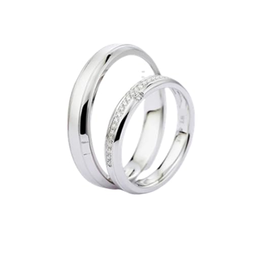 Ayoiow Anillos de compromiso de oro blanco PT950 y oro blanco de 9 quilates, 14 quilates y 18 quilates con diamantes de 0,08 quilates para mujer y anillo liso para hombre, anillo de boda de 14