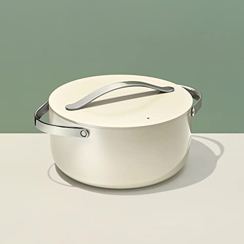 Caraway Nonstick Ceramic Dutch Oven Pot With Lid (6.5 Qt, 10.5") - Non Toxic, Ptfe & Pfoa Free - Oven Safe & Compatible With All Stovetops (Gas, Electric & Induction) - Cream #TOP2