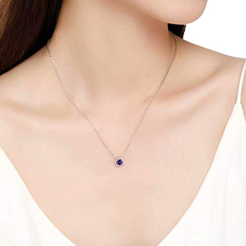 Presentski February Birthstone Necklace Amethyst Necklace Solitaire Pendant Necklace 925 Sterling Silver Necklace For Women Girls Jewelry #TOP1