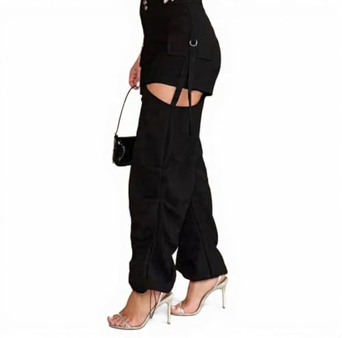 Calça cargo Parachute feminina cintura alta drapeada tendência moda gringa alfaiataria chique nova jogger blogueia (BR, Alfa, GG, Regular, Regular, PRETA)