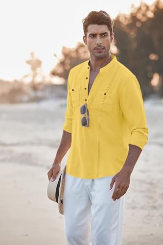 Image of Macsivo Cotton Blend Solid Casual Short Kurta for Men Long Sleeve Mandarin Collar Stylish Shirt Kurta for Men
