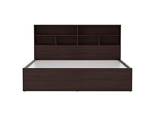 Image of CASPIAN Furniture Modern Style Queen Size Bed with Shelves & Storage /Mattress Size 72 x 60 Inches (Walnut Finish) (Without Mattress)