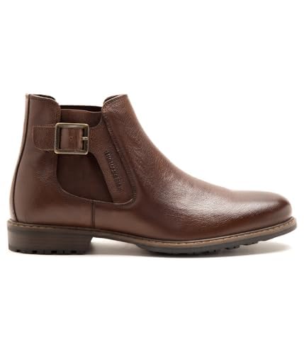 Image of Thomas Crick Men's Teak Leather Chelsea Boots - Premium Welted Sole, Cleated Grip, Metal Buckle, Office & Weekend Style