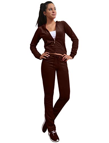 J. LOVNY Women's Active Casaul Velour Hoodie and Sweatpants Tracksuit Set