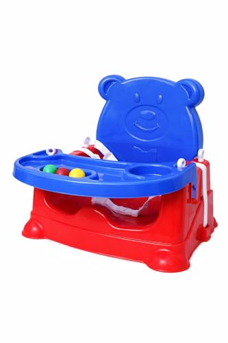 Image of 6-in-1 Multipurpose Baby Booster Seat Cum Hanging Swing Seat | Toddler Plastic Chair with Backrest & Safety Support | Feeding Seat with Long Ropes & Hooks for Boys & Girls (1-3 Years) (Red /Blue-Wheel)