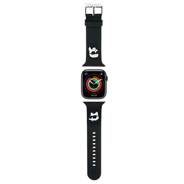KARL LAGERFELD KLAWMSLKCNK Watch Strap for AppleWatch 38/40/41 mm Black Strap 3D Rubber Karl & Choupette Heads, Silicone