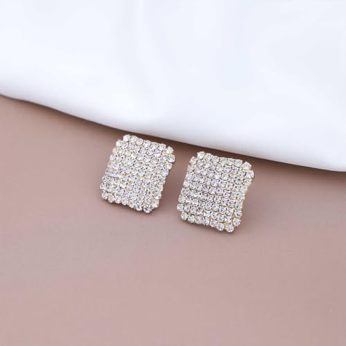 Iaceble Boho Crystal Square Stud Earrings Rhinestone Square Earrings Gold Square Cz Earrings Crystal Geometric Earrings Jewelry for Women by Iaceble - Used condition - Image 3