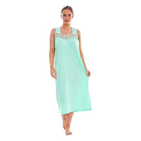 Malay Women Polka Dot Nightdress Wide Strap 100% Cotton V-Neck Lace Long Nightshirts Green Cover