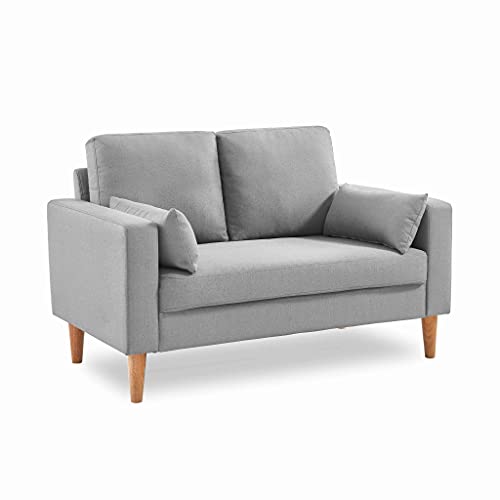 Alice's Home - Canapé en Tissu Gris Clair - Bjorn - Canapé 2 Places Fixe Droit Pieds Bois. Style scandinave Cover