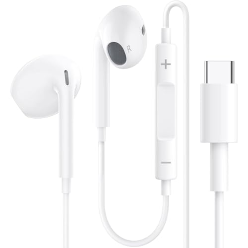 Écouteurs Filaires USB-C pour iPhone 17/16/15 Écouteurs Intra-Auriculaires Hi-FI Stéréo Typ-C avec Microphone et Contrôle du Volume pour Apple 17/16/15, Samsung S24/S23, iPad - Blancs