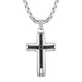 Black Diamond Cross in Black and Stainless Steel Pendant for Men on 24' Rolo Chain