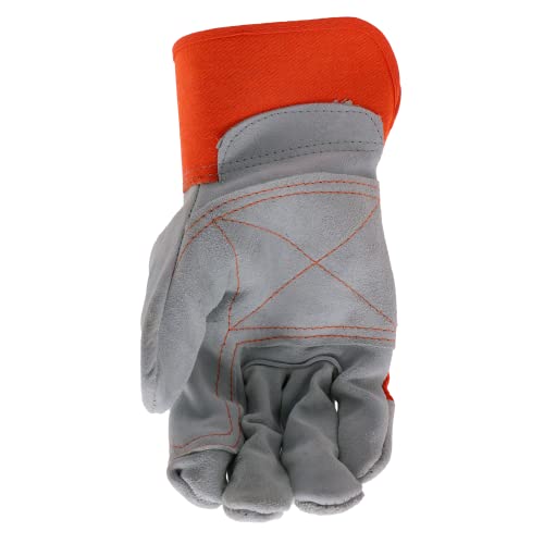 Boss Men's Guard Heavy Duty Work Gloves With Double Leather Cowhide Palm, Abrasion Resistant, High Durability, Canvas Backing, Extended Safety Cuff, Orange, Gray, Large (B71031-L) #TOP3
