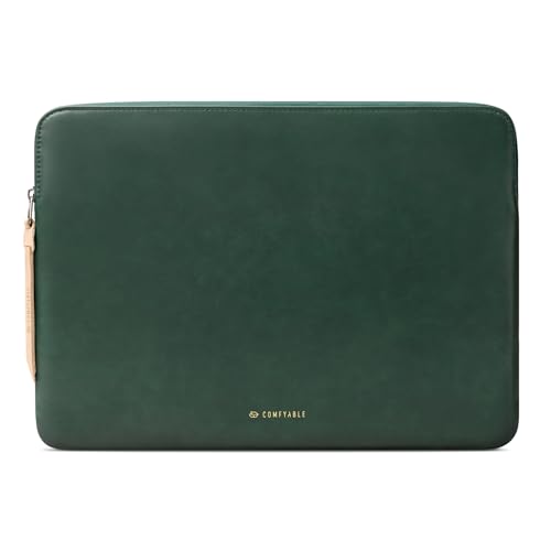 Image of Comfyable Slim Protective Laptop Sleeve Compatible with 13 /13.3 /14 Inch MacBook Air & MacBook Pro, Mac Travel Case, Laptop Pouch, Slim PU Leather Cover M4 /M3 /M2 /M1 2025-2021, Midnight Green