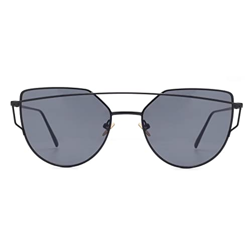 Amorays Gafas de Sol Mujer Ojos de Gato Moda Marco de Metal 7805, Negro Cover