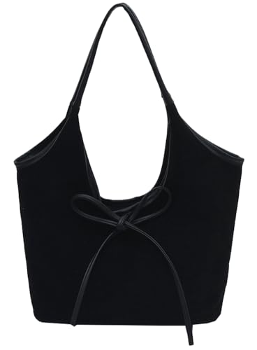 Niction Slouchy Suede Tote Bags for Women Cute Retro Crossbody Purses Trendy Bow Shoulder Bag Satchel Purse Handbag