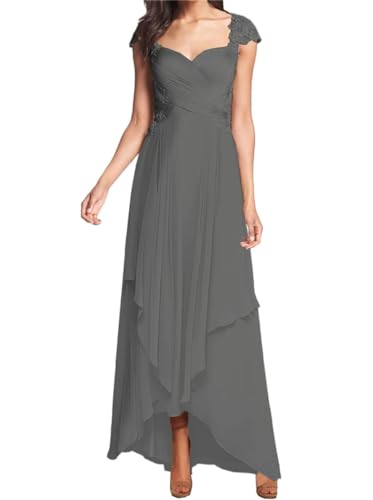 WSEYU Cap Sleeves Mutter der Braut Bräutigam Kleider für Hochzeit Spitze Appliques Chiffon Abend Großmutter Kleider, grau, 40