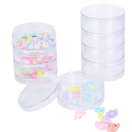 Image of TDOTM 4 Layer Bead Storage Organizer, Stackable Transparent Round Cylinder Plastic Cosmetics Jewelry Beads Sewing Pills Storage Jars Container Box (4Layer)