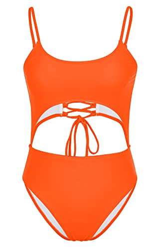 Image of Meyeeka Womens Scoop Neck Cut Out Front Lace Up Back High Cut Monokini One Piece Swimsuit