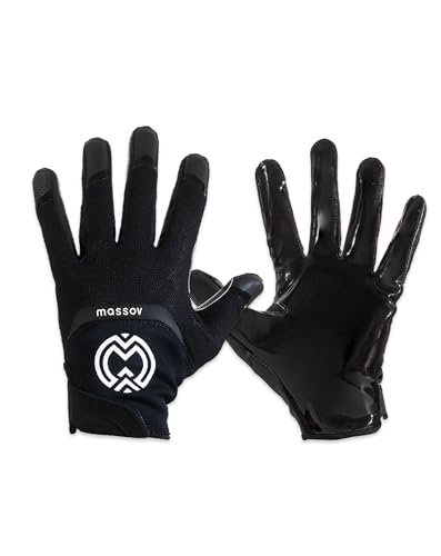 MASSOV EVO2 Men's Football Gloves - Sticky Football Gloves with ProTac Palms, Mesh & 4D Sport Mesh for Elite Fit & Superior Breathability - Jet Black, Medium
