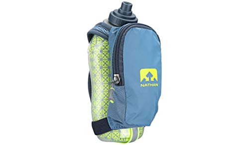 Nathan Speed Draw Plus Quick Grip Insulated Running Water Bottle with Zip Pocket, Bluestone, 18 oz