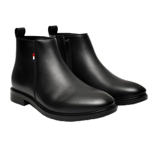 Image of Chelsea Boots for Men | Black Leather Ankle Length Formal Shoes | Side Zip Closure | Durable Casual Office Footwear