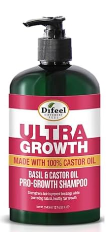 Difeel Brand Ultra Growth Shampoo, 12 oz - Made with Basil & Castor Oil, Sulfate Free, Natural , Pro Growth for Thinning Hair, Unisex