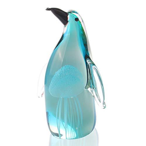 Estatua de cristal soplado Pingüino con medusa miniatura 3