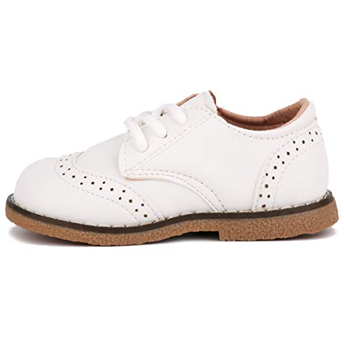 Moceen Boy's Girl's Classic Lace-Up Oxford Shoes Comfort School Uniform Dress Loafer Flats,10 Toddler,White,8130 28 #TOP1