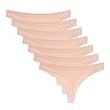 7pcs Womens Thong Panties Sexy Low Waist Translucent Underpants Air Holes Breathable Soft Stretchy Cotton Briefs (Beige, XL)