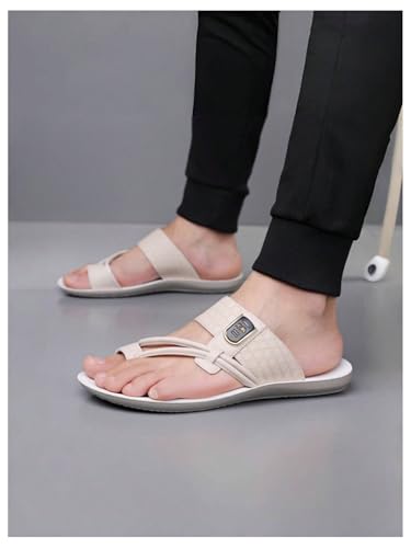 Image of GORGLITTER Men's Leather Sandals Slide Beach Outdoor Round Flip Flops Slip On Slippers