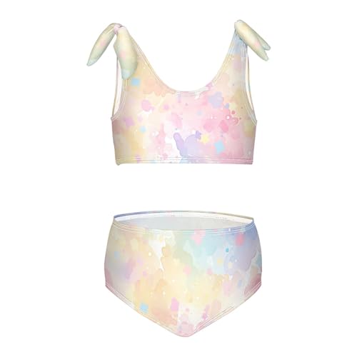 Watercolor Girls' Two Pieces Kids Bikini Set Quick-Dry Bathing Suit Swimwear Cute Shoulder Strap