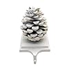 Cast iron white pinecone stocking holder freestanding for shelves and mantels christmas decor seasonal decoration 45 inches tall  urban country home decor